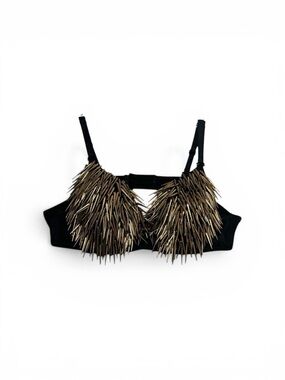Fringe Long Gold Spikes Studded Bralette Black Bra Top Embellishment